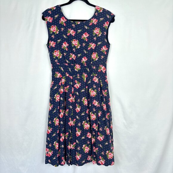 Frock Shop‎ Dress Women's Medium Navy Pink Floral Feminine Fit and Flare - Picture 2 of 14